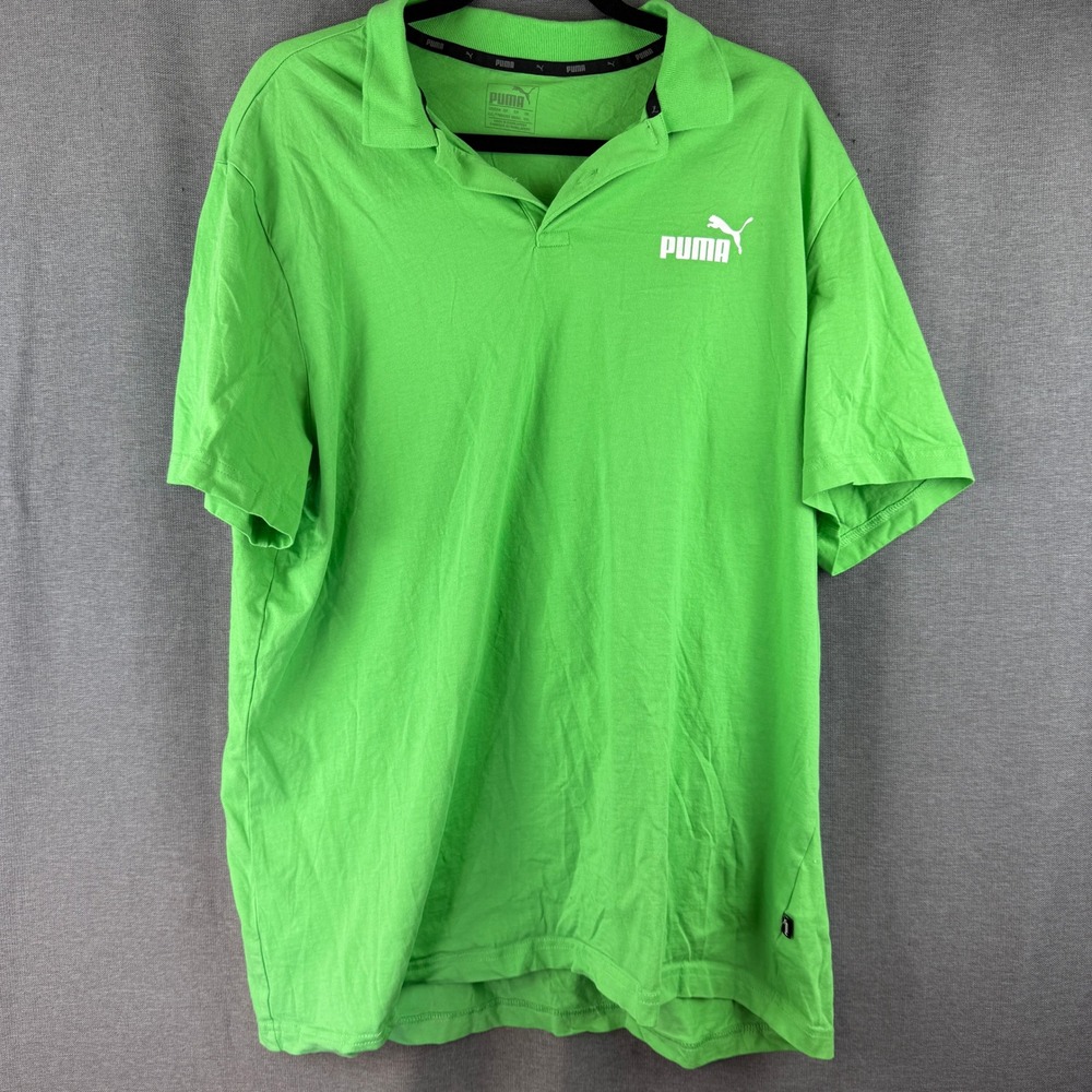 Puma Mens XXL Bright Green Short Sleeve Polo Shirt Graphic Logo Sportswear